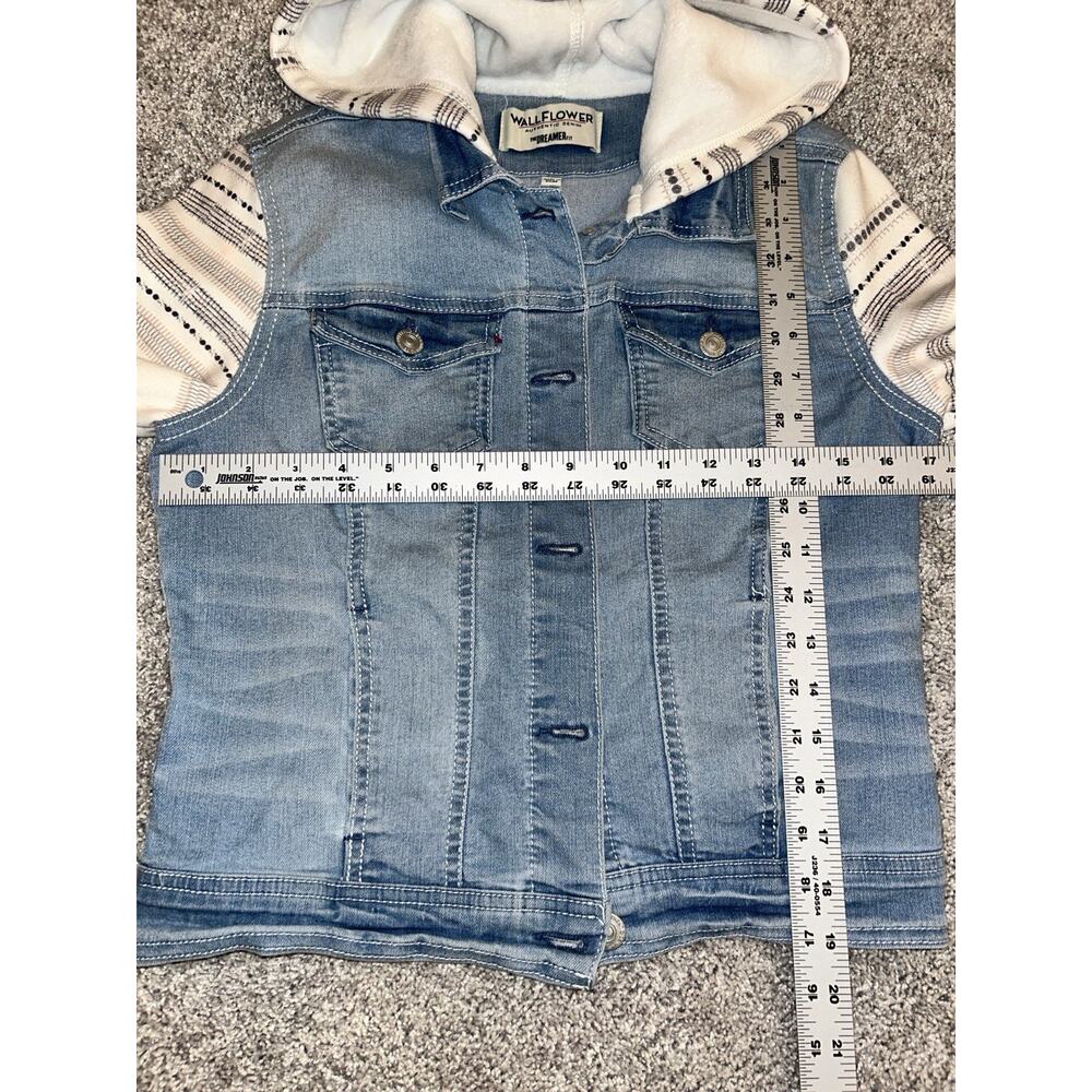 WALLFLOWER Button Down Long‎ Sleeve Blue Hooded Denim Jean Jacket Women's Size M - Picture 10 of 11